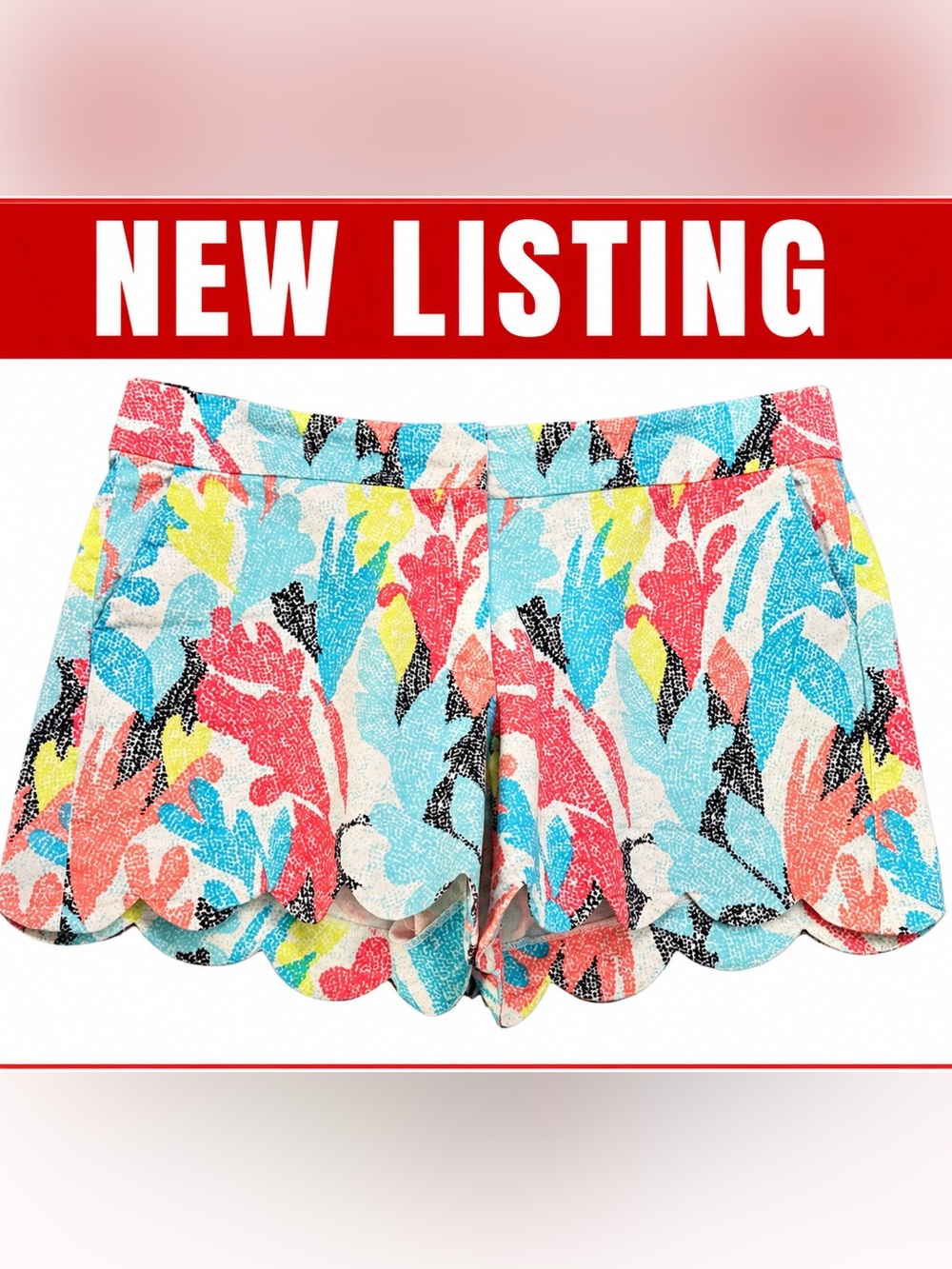 Crown & Ivy Scalloped Hem Shorts Floral Print Size 12 Preppy